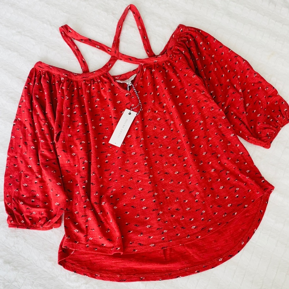 Lucky Brand // NWT ditsy floral off shoulder top - Picture 6 of 8